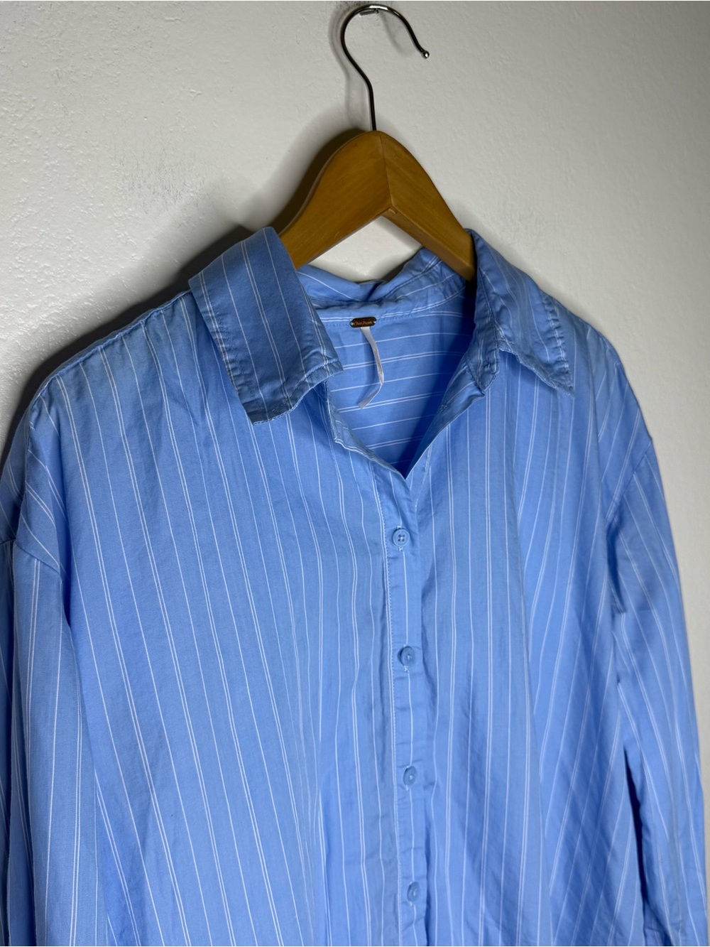 Free People Oversized Button downs shirts stripe Blue/White Sz S - Picture 3 of 7